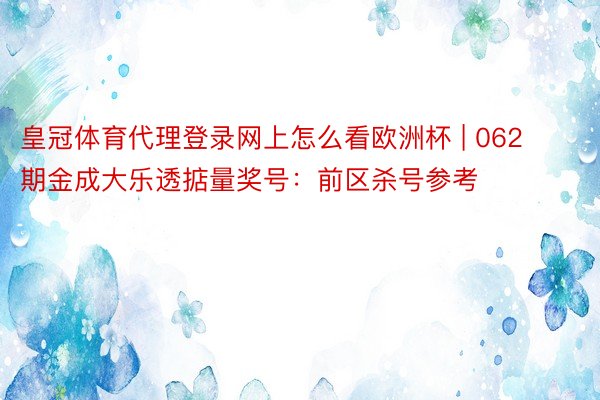 皇冠体育代理登录网上怎么看欧洲杯 | 062期金成大乐透掂量奖号：前区杀号参考